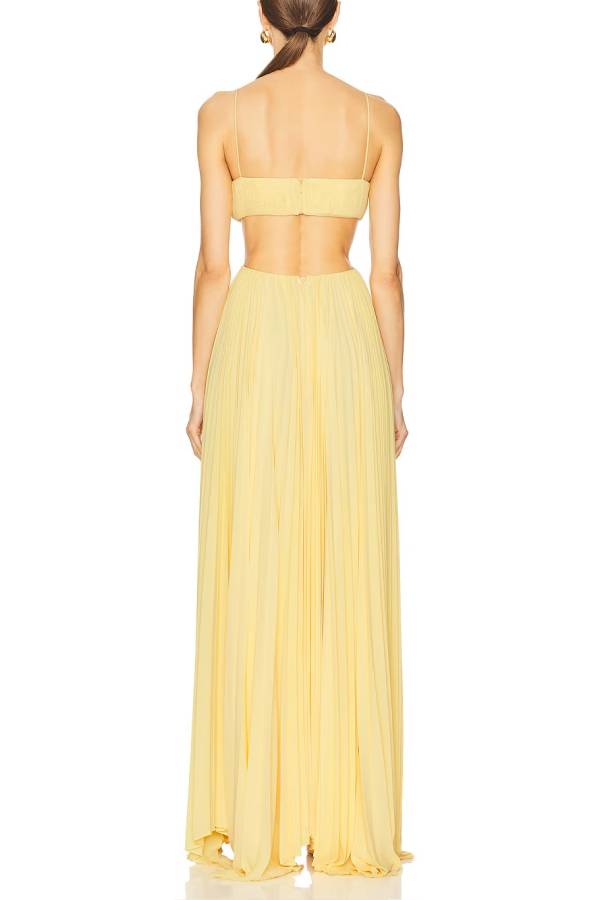 Butter Moment – ​​A-Linien-Maxikleid mit plissierter Taille und Cut-Outs