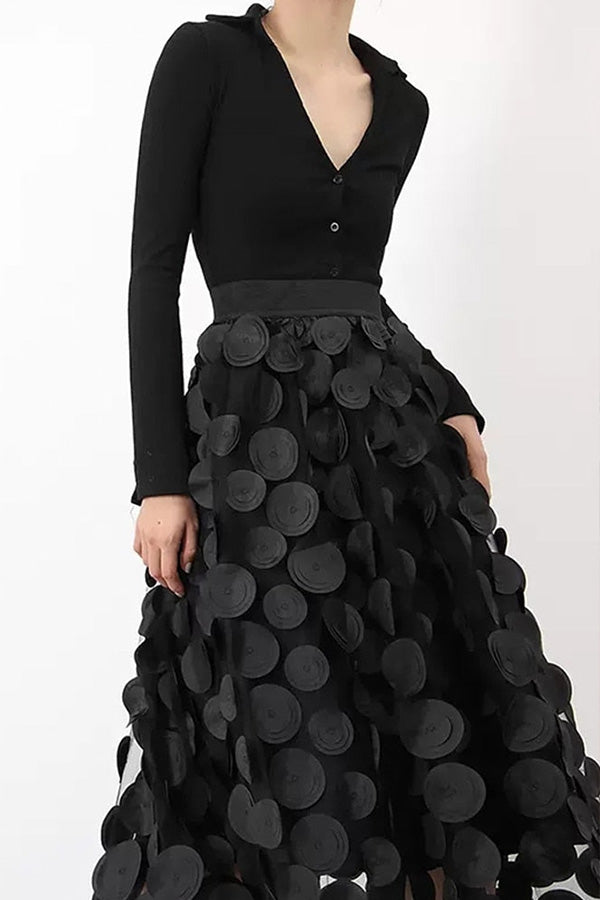 Alethea Polka Dot Stitching Elegant Pleated Skirt Sheer Skirt