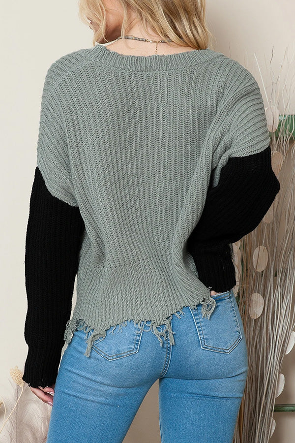 Casual Tassel Hem Pullover V Neck Sweater