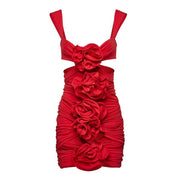 swimgirls Red 3D Flower Cutout One Piece Swimsuit and Skirt