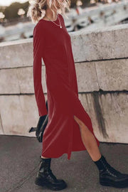 The Bedisse Cotton Blend Long Sleeve Relaxed Slit Midi Dress