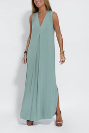 Elegant Is Eternal Knit Solid Color Sleeveless Slit Maxi Dress