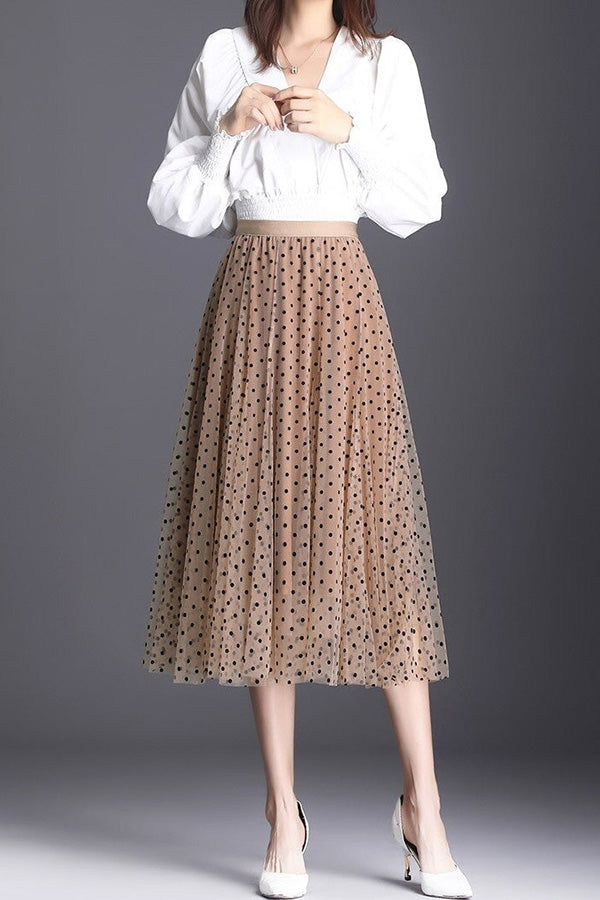 Polka dot high waist gauze skirt princess dress