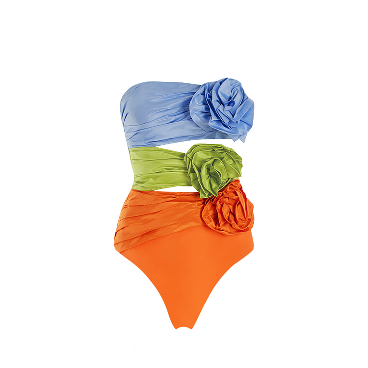 Maillot de bain une pièce et jupe à fleurs 3D 