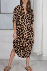 Casual Print Leopard Patchwork V Neck Printed Dress Dresses