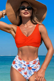 V-neck color-blocked two-piece swimsuit