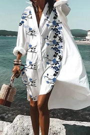 Tropical Fizz Printed Oversized Shirt Midi Dress