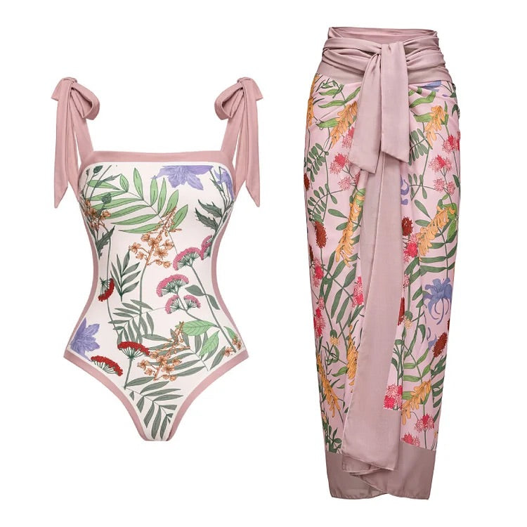 swimgirls Wende-Badeanzüge mit Schleife und Schulterschnürung, einteilig, und Rock/Sarong 