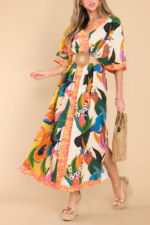 All Is Well Unique Fruit Print Cover Up Beach Vacation Maxi Dress