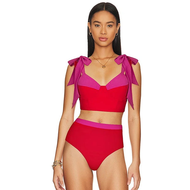 Sling Color Block Bikini Swimsuit and Skirt