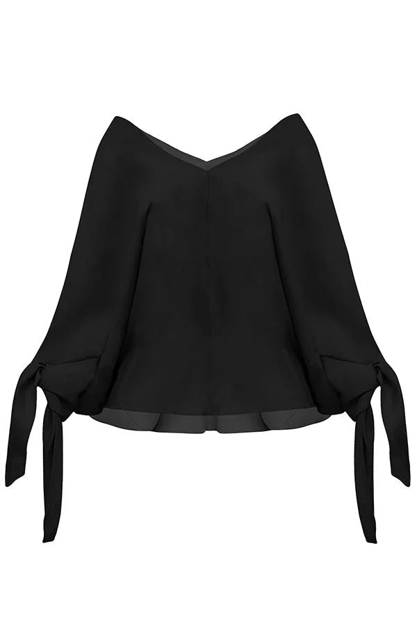 Joyful Bond Linen Blend V-neck Knotted Cuff Half Sleeve Loose Top