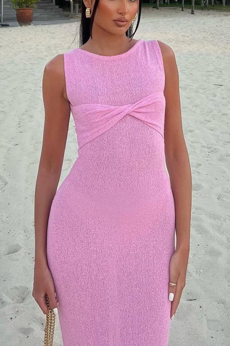 Robe longue en tricot à col rond sans manches