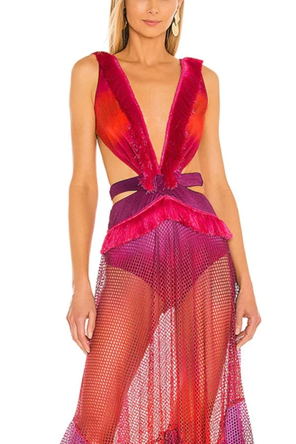 Maillot de bain une pièce sexy à bretelles et décolleté en V profond 