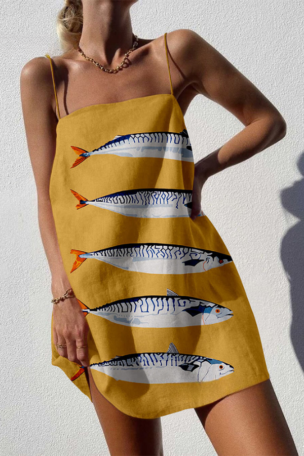 Vintage Fish Print Mini Dress