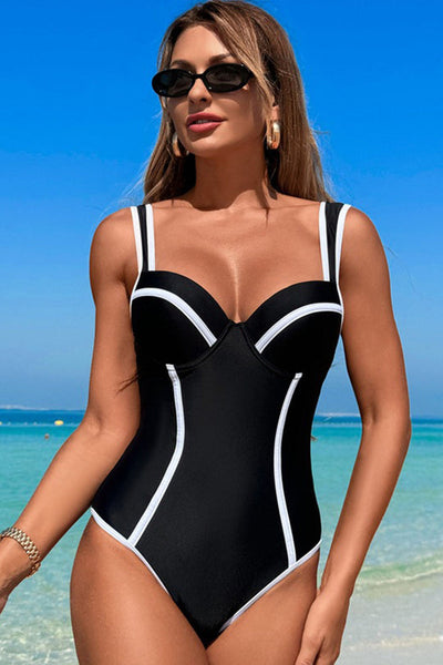One-piece Patchwork Strap Swimsuit