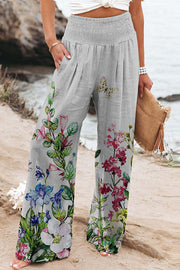 Finn Printed High Rise Smocked Waist Pocketed Wide Leg Pants