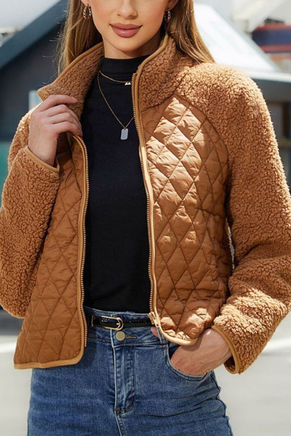 Plush paneled zipped long-sleeve jacket