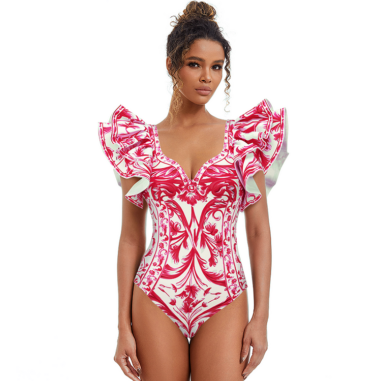 Maillot de bain une pièce et jupe imprimés de style baroque 