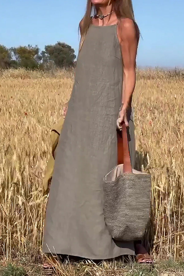 Robe décontractée en coton et lin pour femme 