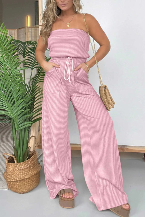 2024 NEW STRAPLESS WIDE LEG STRIPED JUMPSUIT (BUY 2 FREE SHIPPING)