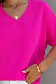 Solid Color V Neck Short Sleeve Blouse