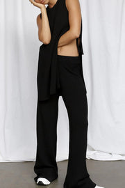 Zita Knit Open Sides Tie- Up Top and Adjustable Elastic Waist Flare Pants Set