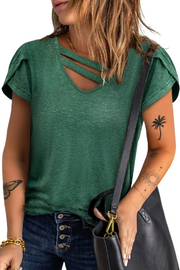 Solid Color Casual Cutout Neck T Shirt