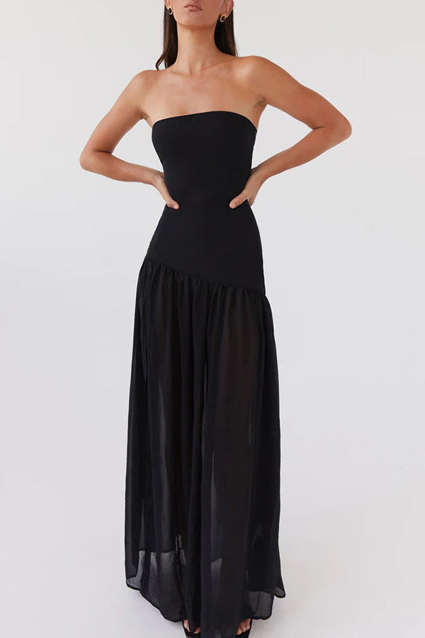 Robe longue bustier en mousseline semi-transparente patchwork Eden