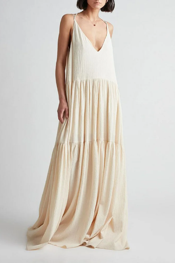 Robe longue élégante à bretelles et décolleté en V profond