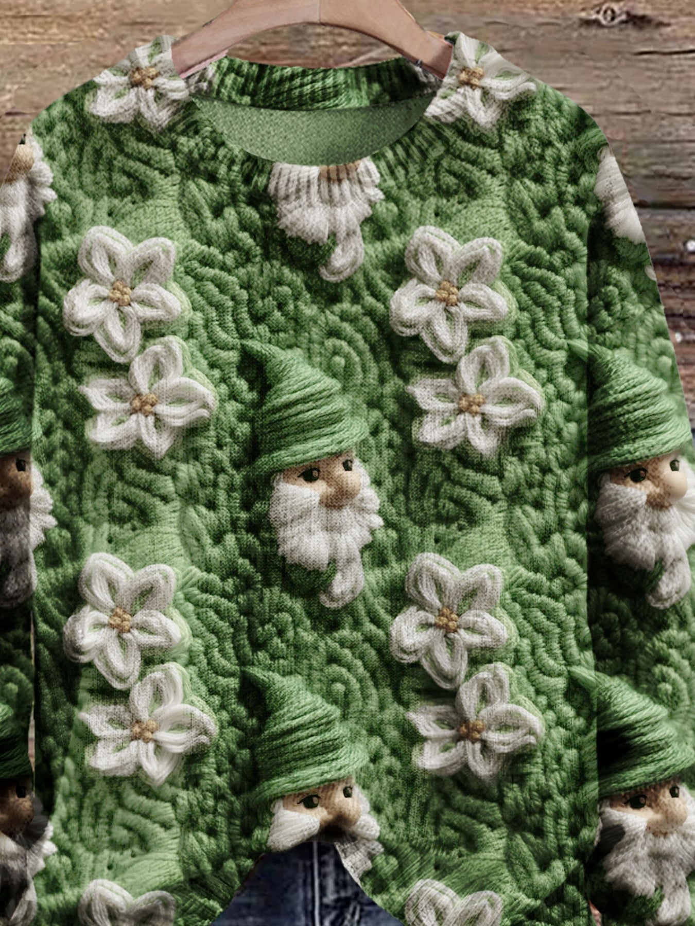 St. Patrick's Day Shamrock Four Leaf Clover Green Dwarf Art Print Knit Pullover Sweater