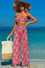 Leopard print suspender swimsuit three-piece swimsuit