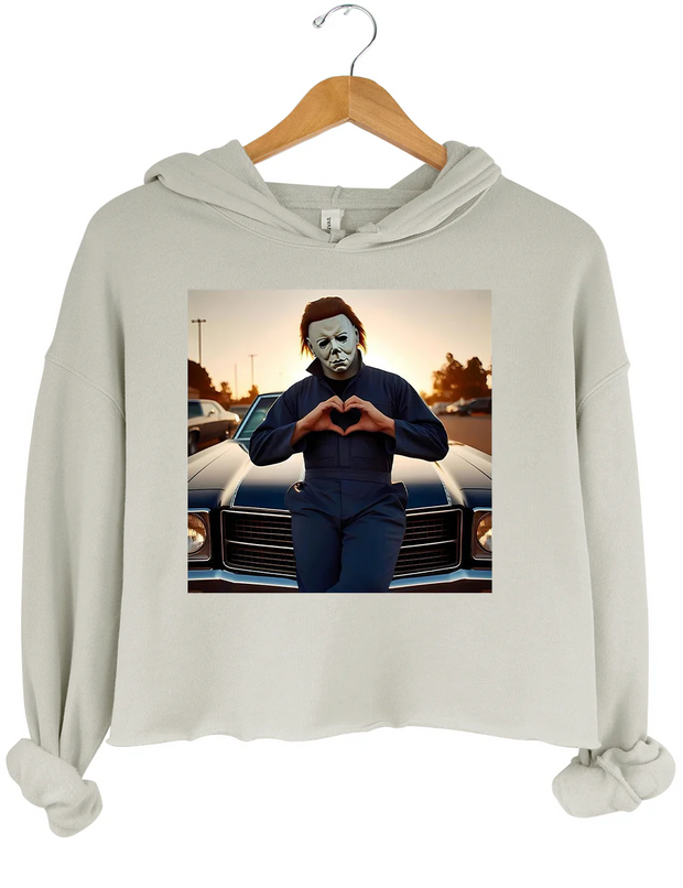 Michael Myers Halloween Heart Hands Crop Hoodie