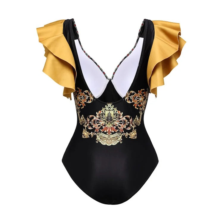 Maillot de bain une pièce imprimé à volants et cache-maillot 