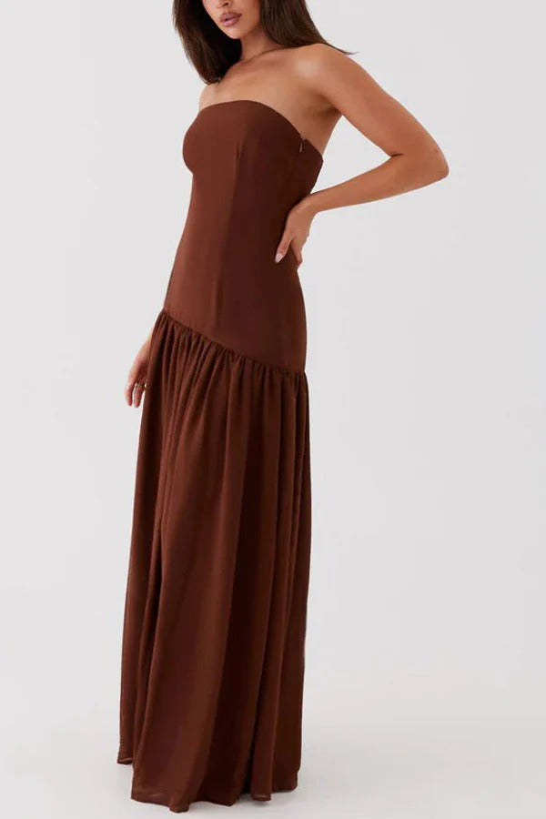 Robe longue bustier en mousseline semi-transparente patchwork Eden