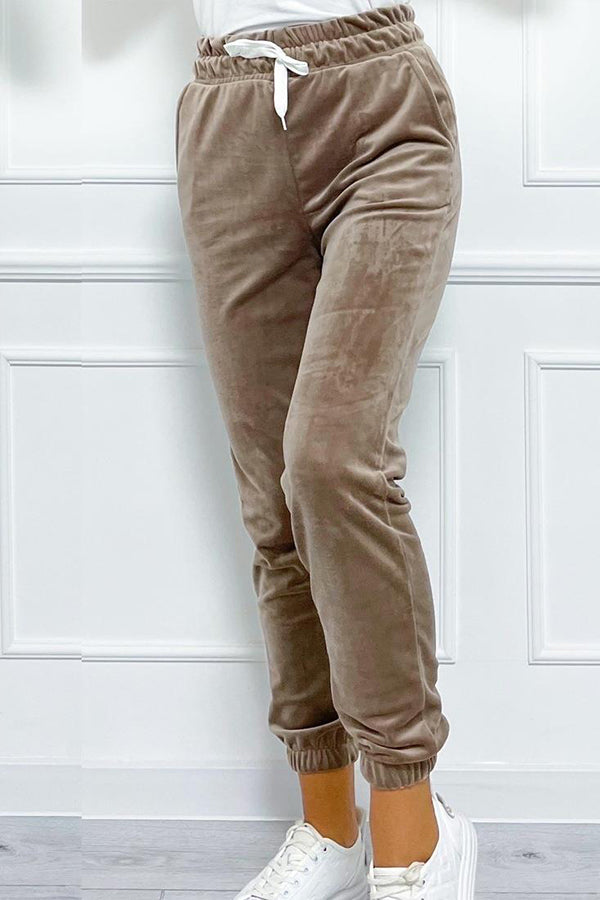 Pantalon décontracté en cachemire coréen pour femme avec ceinture élastique 