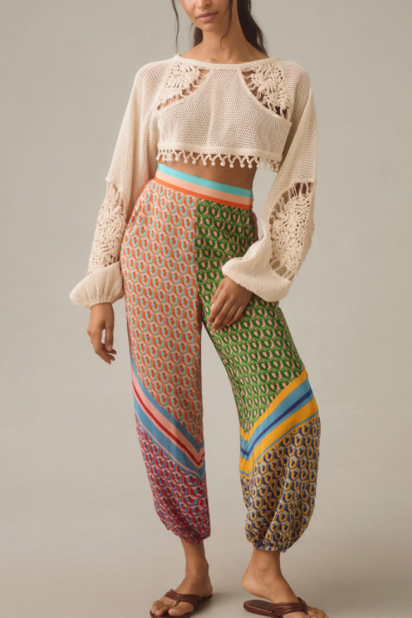 Brazil's Joyful Spirit Colorful Unique Print Elastic Waist Pocketed Loose Bloomer Pants