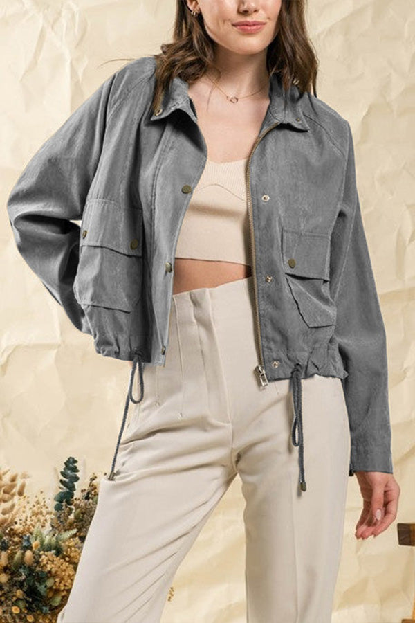 Veste midi à revers à carreaux brossés, plusieurs boutons et deux poches 
