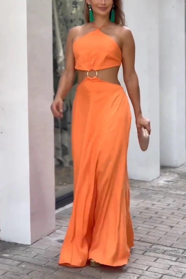 Robe longue sexy dos nu sans manches