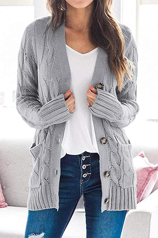 Cardigan épais en tricot de couleur unie à boutons