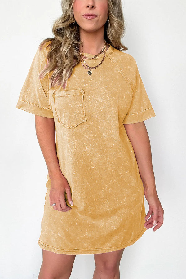 Women's Short Sleeve Washed Mini Dress with Pockets (Buy 2 for Free Shipping)