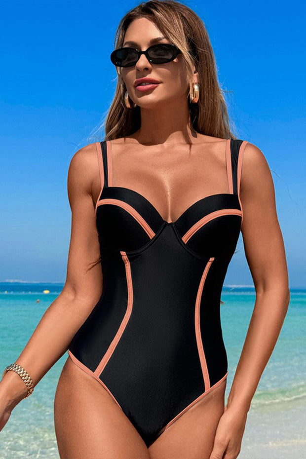 One-piece Patchwork Strap Swimsuit