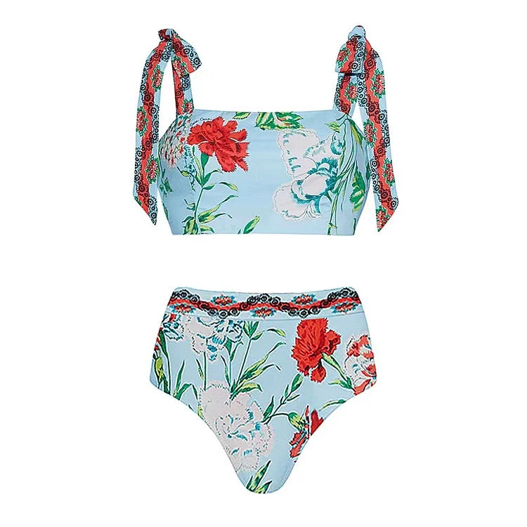Maillot de bain bikini à lacets et imprimé fleuri 
