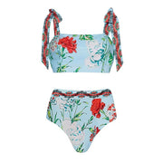 Lace up Blossom Printed Bikini Swimsuit