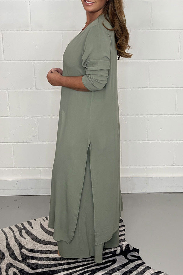 Slit Long Top Trousers Set