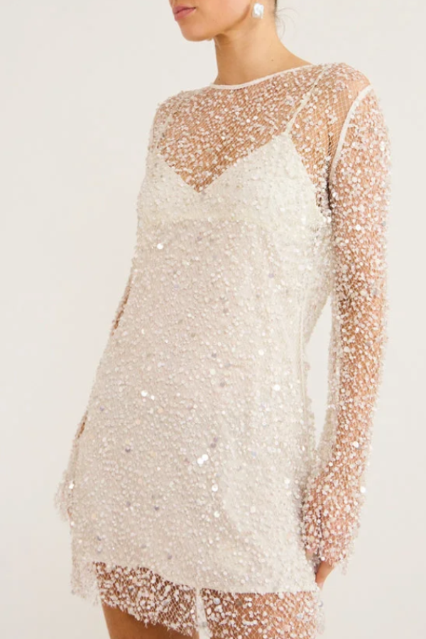 Crystal-embellished Gauze Mini Dress