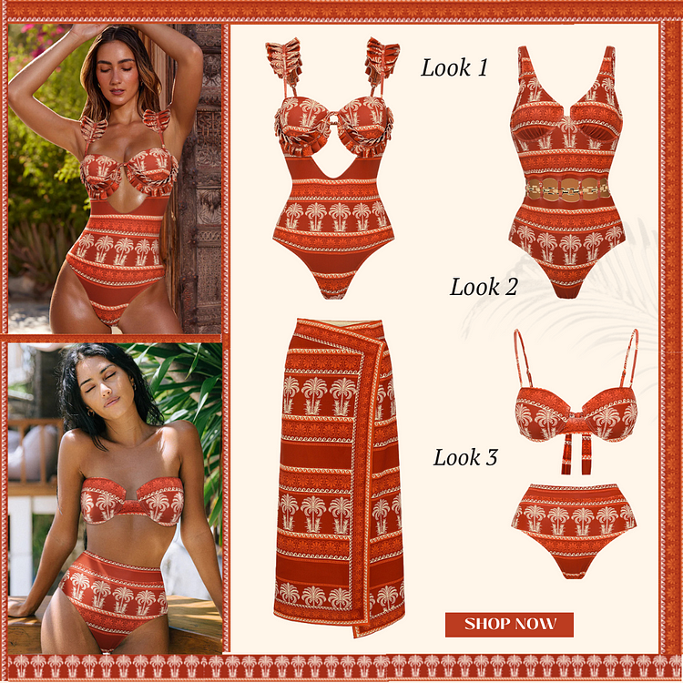 Maillot de bain une pièce à imprimé floral d'eucalyptus avec col en V et jupe 