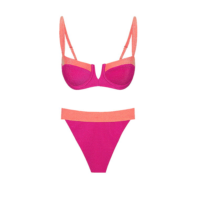 Maillot de bain bikini à blocs de couleurs et sarong 