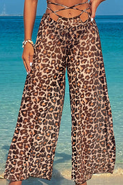 Leopard print suspender swimsuit three-piece swimsuit