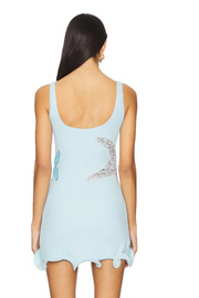 Starfish Applique Slim Fit Wavy Trim Square Neck Knit Mini Tank Dress