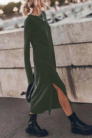 The Bedisse Cotton Blend Long Sleeve Relaxed Slit Midi Dress